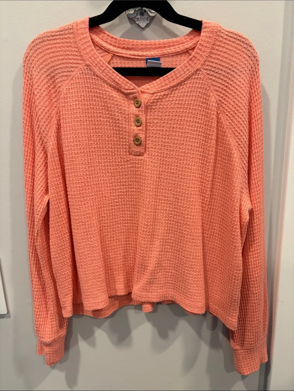 Old Navy Coral Waffle-Knit Henley Long Sleeve Top
